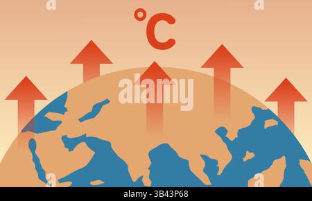 Illustrazione del concetto vettoriale dell'aumento della temperatura globale del problema ambientale Illustrazione Vettoriale