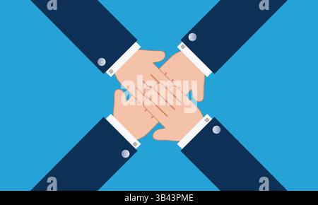 Illustrazione concettuale di mani impilate insieme, che lavorano insieme per raggiungere gli obiettivi Illustrazione Vettoriale