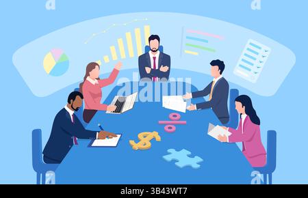 Illustrazione del concetto vettoriale della riunione per discutere il piano del progetto Illustrazione Vettoriale