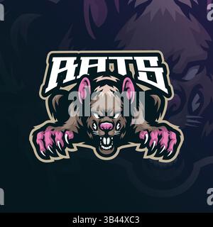 Design vettoriale con logo della mascotte Rats e design moderno per la stampa di badge, emblemi e t shirt. Illustrazione ratti arrabbiati. Illustrazione Vettoriale