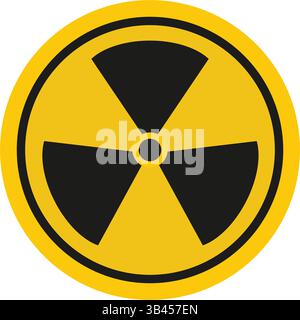 simbolo di avvertenza radiazioni nero all'interno di un cerchio giallo che rappresenta il pericolo e le sostanze nucleari pericolose nelle aree industriali e segnaletica di sicurezza Illustrazione Vettoriale