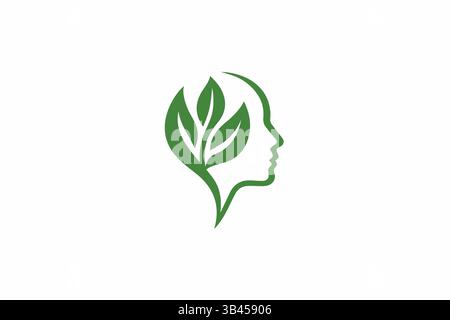Green Health Mind and Brain Care Logo benessere mentale, natura, ed equilibrio emotivo Illustrazione Vettoriale