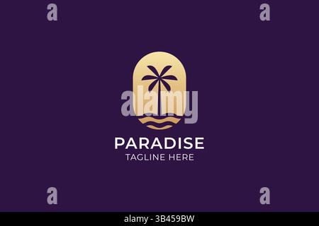Elegante logo Tropical Palm Tree che mette in risalto il paradiso, la natura e la bellezza costiera Illustrazione Vettoriale