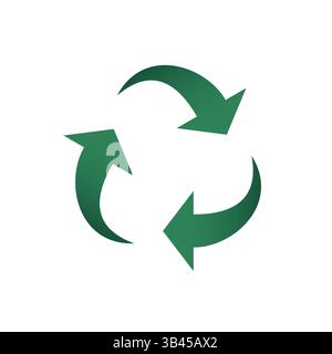 Elegante simbolo verde di riciclaggio con tre frecce curve che formano un anello circolare continuo Illustrazione Vettoriale