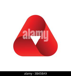 Simbolo a forma di triangolo rosso lucido con triangolo bianco interno su sfondo bianco Illustrazione Vettoriale