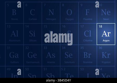 Elemento evidenziato argon nella tavola periodica con effetto luminoso Illustrazione Vettoriale