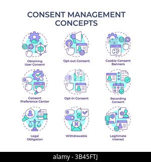 Icone di concetto multicolore per la gestione dei consensi Illustrazione Vettoriale