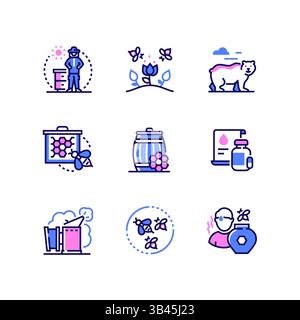 Apicoltura - icone moderne e colorate in stile design Illustrazione Vettoriale