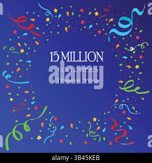 Etichetta dei follower di ringraziamento tema di colore bianco isolato su sfondo viola. 15 milioni di seguaci. Grafica del messaggio di saluto vettoriale. Illustrazione Vettoriale