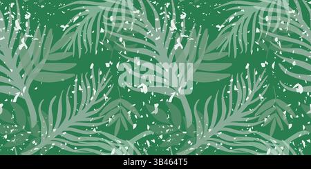 Fantasia naturale estiva Hawaii senza cuciture. Sfondo della foresta tropicale. Stampa colorata con foglie di palmo e grafica vettoriale Illustrazione Vettoriale
