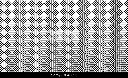 Motivo geometrico bianco e nero senza cuciture con forme a freccia nidificate che creano un'incredibile illusione ottica Illustrazione Vettoriale