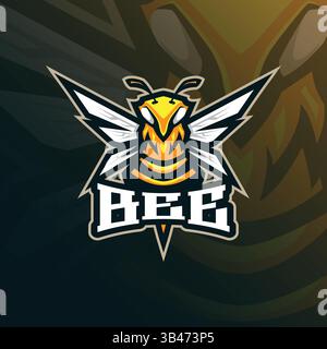 Design vettoriale con logo della mascotte Bee con design moderno per la stampa di badge, emblemi e t shirt. Illustrazione di api arrabbiate per la squadra sportiva. Illustrazione Vettoriale