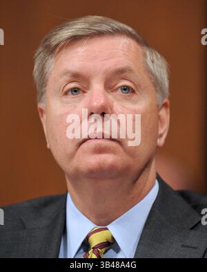 14 luglio 2009 - Washington, District of Columbia, USA - Washington, DC - 14 luglio 2009 -- la senatrice degli Stati Uniti Lindsay Graham (repubblicana della Carolina del Sud) ascolta la testimonianza del giudice Sonia Sotomayor durante la sua testimonianza davanti al Comitato giudiziario del Senato degli Stati Uniti sulla sua nomina a giudice associato della Corte Suprema degli Stati Uniti martedì 14 luglio 2009. (Immagine di credito: ©Ron Sachs/CNP via ZUMA Wire) Foto Stock