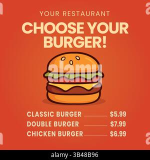 Burger Menu Social Media Post – Scegli il tuo Burger Illustrazione Vettoriale