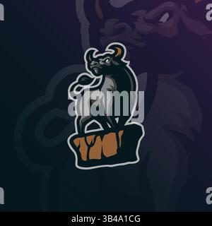 Design vettoriale con logo della mascotte Bull e design moderno per la stampa di badge, emblemi e t shirt. Illustrazione toro in piedi. Illustrazione Vettoriale