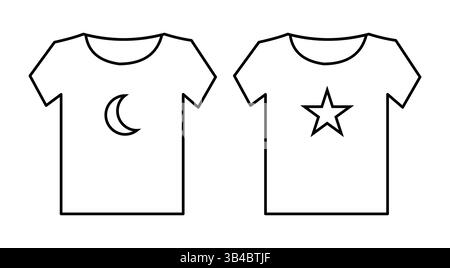 T-shirt Simple Line Art con design Moon e Star Illustrazione Vettoriale