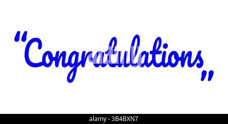 Congratulazioni scrittura a mano blu elegante testo vettoriale tipografico Illustrazione Vettoriale