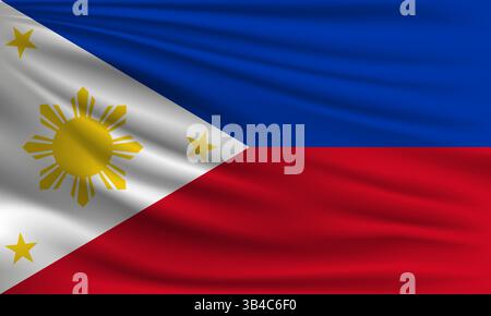 Bandiera vettoriale delle Filippine che ondeggia un'illustrazione di sfondo in stile primo piano Illustrazione Vettoriale