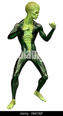 3D rendering di un verde alien isolati su sfondo bianco Foto Stock