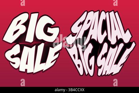 Font Wavey 3d di grande icona di vendita per il design di volantini aziendali, icona facilmente modificabile, può essere utilizzato in marketing, business, vendita, sconto, annuncio, Illustrazione Vettoriale