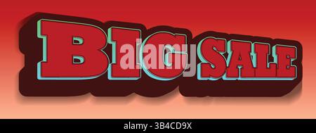 Font 3d per grandi vendite per la progettazione di volantini aziendali, può essere utilizzato in volantini di vendita online, pubblicità, annunci di sconti, volantini facilmente modificabili, Illustrazione Vettoriale