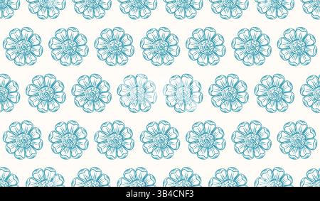Motivo vettoriale senza cuciture con fiori disegnati a mano Illustrazione Vettoriale