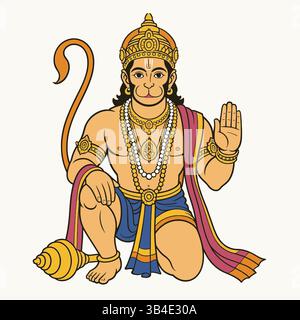 Illustrazione di Lord Hanuman in una posa di benedizione Illustrazione Vettoriale