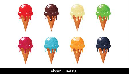 illustrazione vettoriale del gelato alla frutta nel cono per waffle. Illustrazione Vettoriale