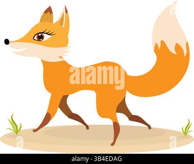 Uno zoo carino. Animali vettoriali. La piccola volpe carina sta correndo. Raccolta vettoriale di animali. Isolato su sfondo bianco. Illustrazione Vettoriale