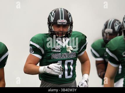 17 ottobre 2015: I Portland State Vikings prendono il campo per la partita di football NCAA tra i Vikings e i Montana State Bobcats a Providence Park, Portland, OREGON. Larry C. Lawson/CSM(immagine di credito: © Larry C. Lawson/CSM tramite filo ZUMA) Foto Stock