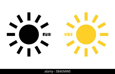 L'icona del sole imposta il vettore isolato su sfondo bianco Illustrazione Vettoriale