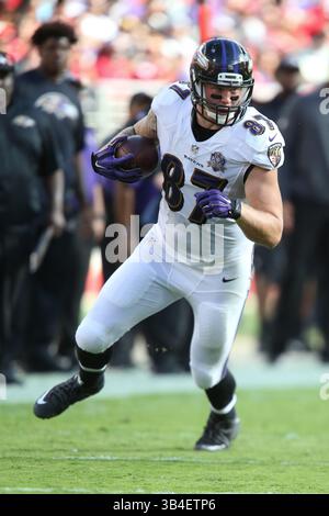 18 ottobre 2015: Il tight end dei Baltimore Ravens Maxx Williams (87) in azione durante la partita di football tra i Baltimore Ravens e i San Francisco 49ers al Levi's Stadium di Santa Clara, California. I San Francisco 49ers sconfissero i Baltimore Ravens 25 a 20. Christopher Trim/CSM.(immagine di credito: © Christopher Trim/CSM via ZUMA Wire) Foto Stock