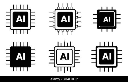 Icone chip AI impostate il vettore. Illustrazione vettoriale del set di icone di intelligenza artificiale Illustrazione Vettoriale