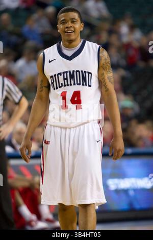 13 marzo 2011: La guardia dei Richmond Spiders Kevin Anderson (14) guarda con un sorriso durante la partita di Atlantic 10 Tournament Championship tra i Dayton Flyers e i Richmond Spiders al Boardwalk Hall di Atlantic City, New Jersey.(Credit Image: © Chris Szagola/Cal Sport Media/ZUMAPRESS.com) Foto Stock