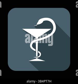 Icona di un simbolo medico con serpente avvolto intorno a una tazza, che rappresenta il marchio farmaceutico, medico, sanitario e farmaceutico Illustrazione Vettoriale