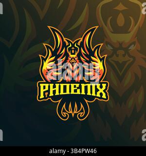 Design con logo Phoenix mascotte e moderno stile grafico per la stampa di badge, stemmi e t shirt. Illustrazione Phoenix per la squadra sportiva. Illustrazione Vettoriale
