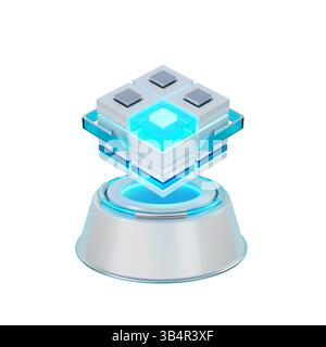 Icona 3D di un concetto di cloud computing con simboli di casella dati. Foto Stock