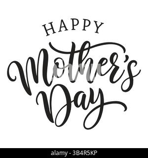 Il testo tipografico e calligrafico della festa della mamma mostra l'amore con il simbolo del cuore in un messaggio per la festa della mamma Illustrazione Vettoriale