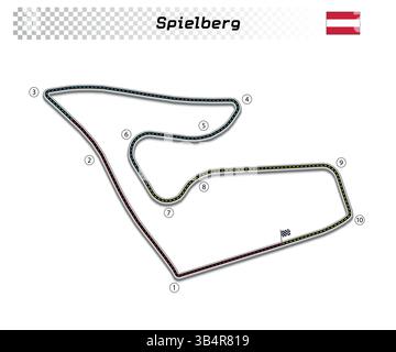 Circuito di Spielberg per il Motorsport e Autosport. Austrian grand prix race track. Illustrazione Vettoriale