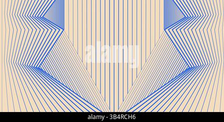 Motivo artistico minimalista a linee geometriche blu e beige con linee sottili sovrapposte. Design lineare astratto con linee angolate, simmetria e grassetto Illustrazione Vettoriale