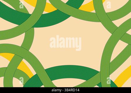 Linee ondulate verdi e gialle in grassetto isolate su sfondo beige morbido. Sfondo geometrico colorato astratto. Perfetto per il branding ecocompatibile e. Illustrazione Vettoriale
