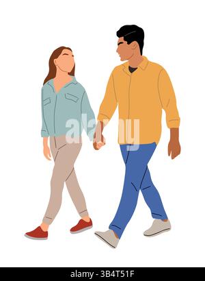 Giovane coppia, uomo e donna che camminano insieme Illustrazione Vettoriale