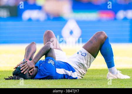 Genk, Belgio. 27 aprile 2025. GENK, BELGIO - APRILE 27: Tolu Arokodare del KRC Genk sembra sgretolato durante la partita di play-off del Jupiler Pro League Championship tra il KRC Genk e il Royal Antwerp FC alla Cegeka Arena il 27 aprile 2025 a Genk, Belgio. (Foto di Joris Verwijst/Orange Pictures) credito: Orange Pics BV/Alamy Live News Foto Stock