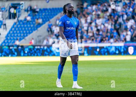 Genk, Belgio. 27 aprile 2025. GENK, BELGIO - APRILE 27: Tolu Arokodare del KRC Genk sembra sgretolato durante la partita di play-off del Jupiler Pro League Championship tra il KRC Genk e il Royal Antwerp FC alla Cegeka Arena il 27 aprile 2025 a Genk, Belgio. (Foto di Joris Verwijst/Orange Pictures) credito: Orange Pics BV/Alamy Live News Foto Stock