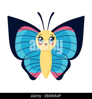 Simpatico personaggio di farfalla in stile manga anime. Cartoni animati con grandi occhi anime carini con scintille e ciglia lunghe. Illustrazione vettoriale Illustrazione Vettoriale