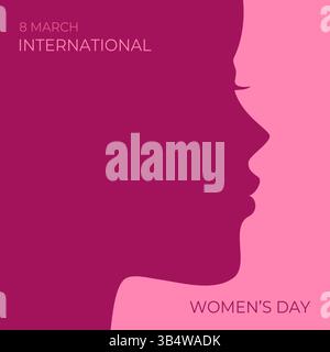 Felice giornata internazionale delle donne 8 marzo. La donna affronta una silhouette astratta. Illustrazione vettoriale Illustrazione Vettoriale
