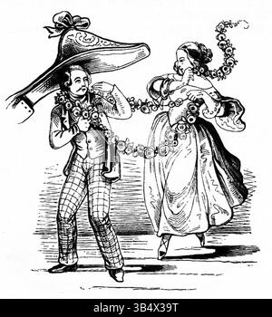 Illustrazione da 'Fliegende Blätter', volume 2, numero 47, pagina 183, creata nel 1846, riflettendo rappresentazioni satiriche della società e della politica tedesca. Foto Stock