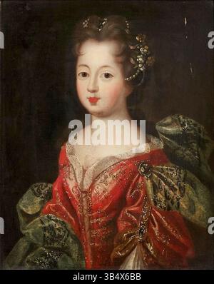 Questo ritratto del XVII secolo, attribuito a un seguace di Pierre Gobert, mostra una signora in un abito ricamato, mettendo in risalto la moda e l'eleganza del periodo. Foto Stock