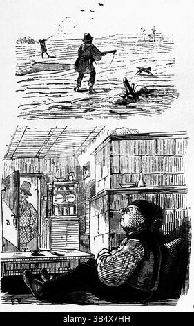 Illustrazione da 'Fliegende Blätter', volume 2, numero 47, pagina 184, creata nel 1846, riflette una rappresentazione satirica degli eventi politici europei e delle norme sociali. Foto Stock