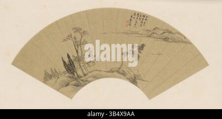 Questo dipinto a ventaglio di Wu Dacheng (1835-1902), esposto al Museo del Palazzo, dimostra le tecniche tradizionali cinesi, combinando inchiostro e pennello per catturare elementi naturali e culturali in una delicata composizione. Foto Stock